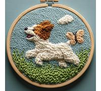 Punch Needle kit for Beginners, Puppy Chasing Butterfly on Grass Embroidery, Joyful DIY kit, Punch Stitching kit for Adults