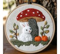 Punch Needle Kit for Beginners, Rabbit and Mushrooms in The Forest Embroidery Set, Punch Stitching Kit for Adults, Needle Punch Kits for Adults DIY Art Crafts & Festival Decoration