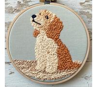 Punch Needle kit for Beginners, Silly Puppy Sitting Still, Needle Punch Kits for Adults, Punch Stitching kit for Adults, DIY Needlework Set