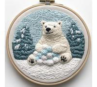 Punch Needle kit for Beginners, Sitting Polar Bear with Snowball Motif, Punch Stitching kit for Adults, Needle Punch Kits for Adults, Holiday Stitching Set