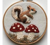 Punch Needle kit for Beginners, Squirrel Leaping Near Mushrooms, Needle Punch Kits for Adults, Punch Stitching kit for Adults