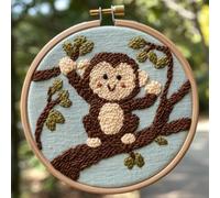 Punch Needle kit for Beginners, Waving Monkey on a Branch Theme, Fun and Easy Needle Punch Kits for Adults, Ideal Punch Stitching kit for Adults