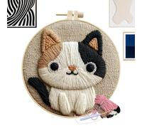 Punch Needle Kit, Interactive Cute Cat Theme Embroidery Set - Needle Punch Kit Provides Adults Ability To Create Intricate 3D Adult - For Stress Relief Parent-Child Binding Beginner Kids Kids Craft