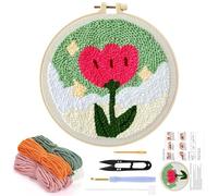 Punch Needle Kit, Punch Needle Kits for Adults Beginners, Punch Needle Fabric with Tulip Floral Pattern, Handcraft Rug Hooking Beginners Kit with Embroidery Hoop