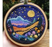 Punch Needle Kits Beautiful Night Starry Moon Scenery Easy for Beginners DIY Punch Needle Yarn Starter Embroidery Set for Craft Lovers with Printed Pattern and Hoop for Home Decor 20x20cm(2)