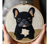 Punch Needle Kits Black French Bulldog on Chair Easy for Beginners DIY Punch Needle Yarn Starter Embroidery Set for Craft Lovers with Printed Pattern and Hoop for Home Decor 20x20cm(3)