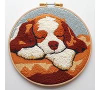 Punch Needle Kits Cavalier King Charles Dog Sleeping Easy for Beginners DIY Punch Needle Yarn Starter Embroidery Set for Craft Lovers with Printed Pattern and Hoop for Home Decor 20x20cm(1)