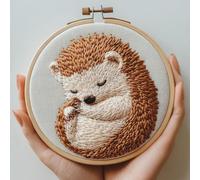 Punch Needle Kits Cute Hedgehog in Moms Arm Sleeping Easy for Beginners DIY Punch Needle Yarn Starter Embroidery Set for Craft Lovers with Printed Pattern and Hoop for Home Decor 20x20cm-2