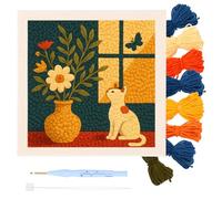 Punch Needle Kits with Frame 25x25cm, Punch Needle Embroidery Kit for Adults Beginner, Embroidery Starter Kits with Fabric Pattern,Threader, Yarn and Needles, Gift for Friends, Family and Colleagues