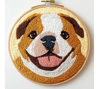 Punch Needle Kits Yellow English Bulldog Easy for Beginners DIY Punch Needle Yarn Starter Embroidery Set for Craft Lovers with Printed Pattern and Hoop for Home Decor 20x20cm(1)
