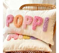 Punch Needle Personalized Decorative Cushion - Handmade Custom Name Pillow for Children’s Room | Initial Embroidery Cushion for Nursery | Ideal Newborn Shower Gift, Toddler Bedroom Decoration