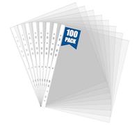Punch Pockets Clear Plastic Sleeves - 100 Pack A4 Plastic Sleeves, 11-Hole Plastics Wallets Top Opening Poly Pockets, Sheet Protectors, Plastics File Cover Clear Wallets Sleeves for Documents Receipts