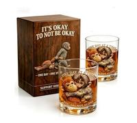 Punch the Monkey Comfort Whiskey Glass - You are Not Alone, Inspirational Monkey Whiskey Glass, Emotional Support Gift with Engraved Message, Gift for Tough Days&Whiskey Lovers (2PC)
