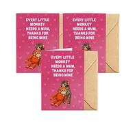 Punch the Monkey Cute Mother's Day Card, Heartfelt Illustration Greeting Card with Kraft Envelope, Every Little Monkey Needs a Mum Cards, Animal Theme for Birthday/Mum Appreciation (3set)