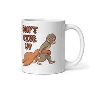Punch The Monkey Don't Give Up Motivational Mug, White Ceramic Coffee Mug with Monkey Carrying Teddy Bear Design, Inspirational Quote