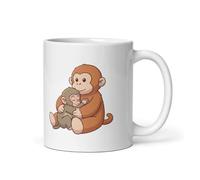 Punch The Monkey Holding Teddy Mug, White Ceramic Coffee Cup with Cute Animal Design
