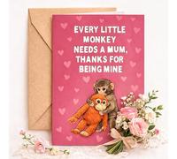 Punch the Monkey Mother's Day Greeting Card, Every Little Monkey Needs a Mum, Thanks for Being Mine Card with Envelope, Heartfelt Mother's Day Cards for Wife Women Or Her