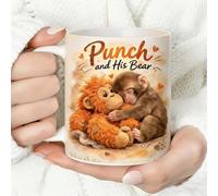 Punch The Monkey Mug, Punch and His Bear Coffee Mug, Inspirational Little Monkey Ceramic Coffee Mugs, Unique Motivational Friendship Gift for Animal Lovers