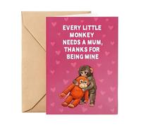 Punch TheMonkey Cute Mother's Day Card | Funny Babys Monkey Holding Plush Illustration Greeting Card with Krafts Envelope | for Grandmother Sister Women Birthday Holiday Party Celebrations