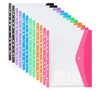 Punched Folders with Plastic Pockets - 12 Pack Expandable A4 Folders with Label Pocket, 11 Holes Multicolor Plastic Documents Folder Envelope File Popper Wallets for School Home Office