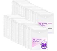 Punched Pockets A4 Clear Plastic Wallets Binders Folders, 24PCS Envelope Wallets with 11 Holes, Document Binder Pocket Pouches with Hook and Loop Closure, Label Pocket for School Office