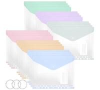 Punched Pockets A4 Plastic Wallets 24 Pack A4 Folders Wallets Plastic Document Files Popper Wallet with Pocket, Tab Card and 3-Ring Binders for School, Office, Home and Travel (6 Light Colors)
