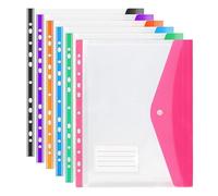 Punched Pockets A4 Plastic Wallets Side Opening Multicolor Expandable File Folders 11 Holes Large Capacity Binder Pocket with Snap Fastener and Label Pocket for School Home Office(Horizontal-6 Packs)