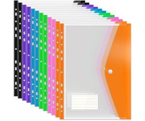 Punched Pockets Plastic Wallets, 12Pcs A4 File Folders for Document Paperwork