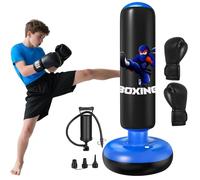 Punching Bag for Kids 160cm, Qoosea Free Standing Inflatable Boxing Bag with Gloves and Air Pump, Kids Punch Bags- Birthday Gifts for Boys & Girls Age 3-12 for Practicing Karate, Taekwondo, MMA