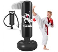 Punching Bag for Kids 168cm, Qoosea Free Standing Inflatable Boxing Bag with Gloves and Air Pump, Kids Punch Bags- Birthday Gifts for Boys & Girls Age 6-16 for Practicing Karate, Taekwondo, MMA-Black