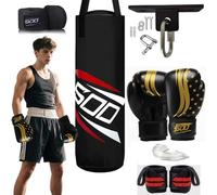 Punching Bag for Kids Teenagers, 2ft Kids Punching Bag with 6 OZ Boxing Gloves for Youth Boxing MMA Karate Kickboxing Unfilled Set (Black)