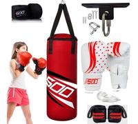 Punching Bag for Kids Teenagers, 2ft Kids Punching Bag with 6 OZ Boxing Gloves for Youth Boxing MMA Karate Kickboxing Unfilled Set (Red)