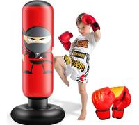 Punching Bag for Kids with Boxing Gloves Ninja Kids Punching Bag 165cm Inflatable Boxing Bag for Kid 3-12 Thickened Material Punch Bag for Active Play & Stress Relief Gift for Boys Girls (Red)