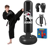 Punching Bag for Teens 168cm, Qoosea Free Standing Inflatable Boxing Bag with Gloves and Air Pump, Teens Punch Bags- Birthday Gifts for Boys & Girls for Practicing Karate, Taekwondo, MMA-Black