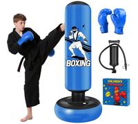 Punching Bag for Teens 168cm, Qoosea Free Standing Inflatable Boxing Bag with Gloves and Air Pump, Teens Punch Bags- Birthday Gifts for Boys & Girls for Practicing Karate, Taekwondo, MMA-Blue