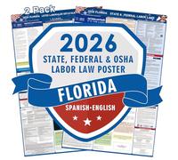 PUNCHMAN 2pcs 2026 Florida State & Federal Workplace Labor Poster - Bilingual English/Spanish 2 Version Guidelines Posting for Workplace, Durable Laminated, Includes 2026 Minimum Wage Info