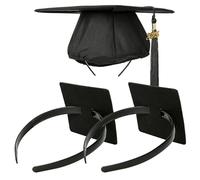 PUNCHMAN Graduation Cap Headband - Black 2 Pack Firm Anti-fall Hair Band for Graduation Cap,Grad Cap Headband Holder for Secure Grad Cap And Hairstyle,Hat Accessories for Graduates,Students,Girls