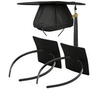 PUNCHMAN Graduation Cap Headband Insert-Secure Grad Hat Holder for Curly/Thick Hair,Grad Cap Headband,Graduation Accessories, Black Graduation Cap Headband 2p, 1 Count (Pack of 2)