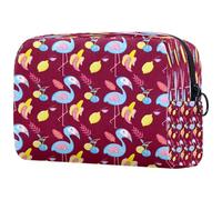 Punchy Pastel Flamingo and Fruits Cosmetic Bag for Women, Travel Toiletries Bags Large Makeup Handy Pouch Organiser Bag with Zipper