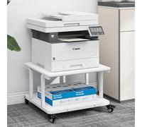 PUNCIA 2-Tier Laser Printer Stand with Storage Shelf 60x50x38cm Large Printer Table Movable Copier Stand Under Desk Heavy Duty Rolling Cart Printer Holder on Wheels for Home Office (White)