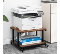 PUNCIA 2-Tier Laser Printer Stand with Storage Shelf 60x50x38cm Large Printer Table Movable Copier Stand Under Desk Heavy Duty Rolling Cart Printer Holder on Wheels for Home Office (Retro)
