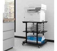 PUNCIA 3-Tier Laser Printer Stand with Storage 60x50x67cm Large Printer Table on Wheels Under Desk Storage Trolley Heavy Duty Rolling Cart Movable Rack Fax Scanner Shelf for Home Office (Black)