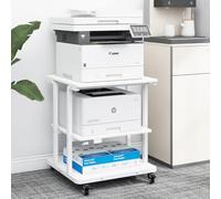 PUNCIA 3-Tier Movable Laser Printer Cart Large Machine Stand Under Desk Heavy Duty Rolling Table with Storage Floor-Standing Rack on Wheels Paper File Organizer Shelf for Home Office