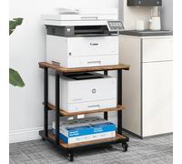 PUNCIA 3-Tier Movable Laser Printer Cart Large Machine Stand Under Desk Heavy Duty Rolling Table with Storage Floor-Standing Rack on Wheels Paper File Organizer Shelf for Home Office