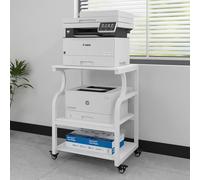 PUNCIA 3-Tier Movable Printer Stand Table with Storage, Large Rolling Cart on Wheels with Adjustable Shelf for Home Office Unit Organization Trolley for Heat Press 3D Printer Copier Machine White