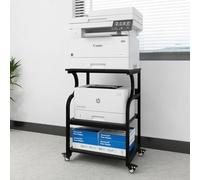 PUNCIA 3-Tier Movable Printer Stand Table with Storage, Large Rolling Cart on Wheels with Adjustable Shelf for Home Office Unit Organization Trolley for Heat Press 3D Printer Copier Machine Black