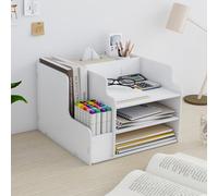PUNCIA 3-Tier Office White Letter Tray Desk Tidy Organiser A4 File Rack Paper Sorter Storage with Vertical Horizontal All in One Supplies Storage Box Desktop Magazine File Holder