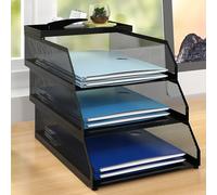 PUNCIA 3 Tiers Office Filing Trays for Desk Tidy Organiser Stackable Metal Mesh Paper Storage Letter Tray A4 Magazine File Holder Desk Tidy Document Notebooks Sorter Rack Home School Classroom Black