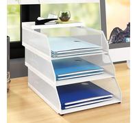 PUNCIA 3 Tiers Office Filing Trays for Desk Tidy Organiser Stackable Metal Mesh Paper Storage Letter Tray A4 Magazine File Holder Desk Tidy Document Notebooks Sorter Rack Home School Classroom White
