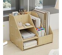 PUNCIA 3 Tiers Office Wood Desk Organizer Letter Tray A4 Paper Sorter Magazine File Holder with Vertical Horizontal Stationery Supplies Storage Box Desktop Binder Folder Mail Document Rack